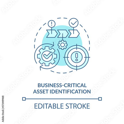 Business-critical asset identification blue concept icon. Effective recovery plan abstract idea thin line illustration. Isolated outline drawing. Editable stroke. Arial  Myriad Pro-Bold fonts used
