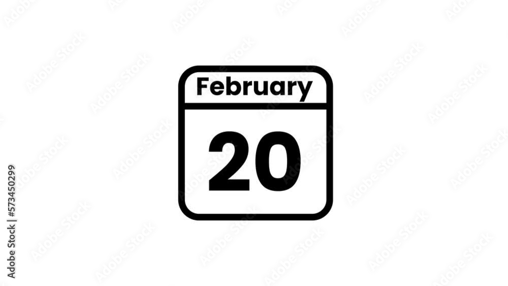 20 February calendar icon animation. Luma matte with transparent background 4K resolution 20 February calendar icon animation. Luma matte with transparent background 4K resolution