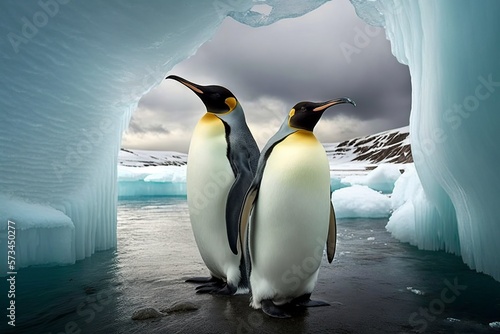 illustration  penguins in polar regions generative ai