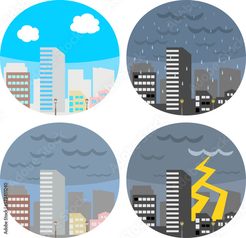 街の天気のイラストセット