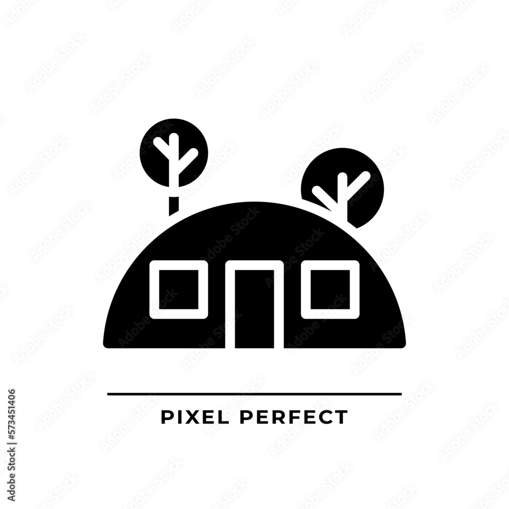 Underground house black glyph icon. Alternative dwelling. Purchase real