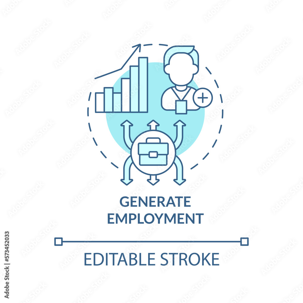 Generate employment turquoise concept icon. Create workplaces. Private sector role abstract idea thin line illustration. Isolated outline drawing. Editable stroke. Arial, Myriad Pro-Bold fonts used