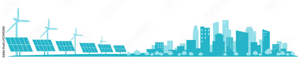 City Far Away looking blue sky Clean Wind and Solar energy Ecology Cityscape concept Background monochrome flate design illustration vector 