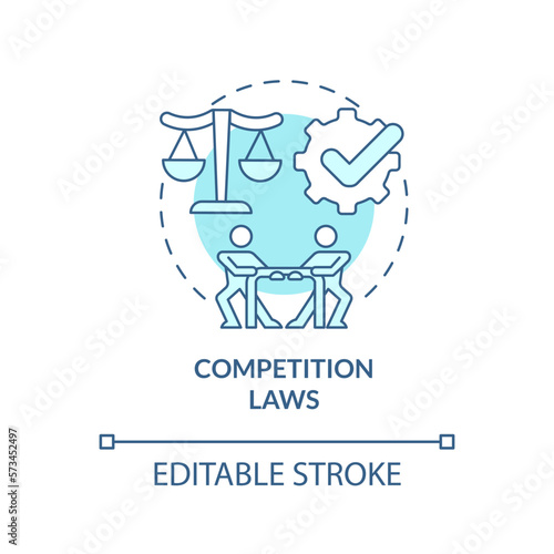 Competition laws turquoise concept icon. Business control. Private sector regulations abstract idea thin line illustration. Isolated outline drawing. Editable stroke. Arial, Myriad Pro-Bold fonts used