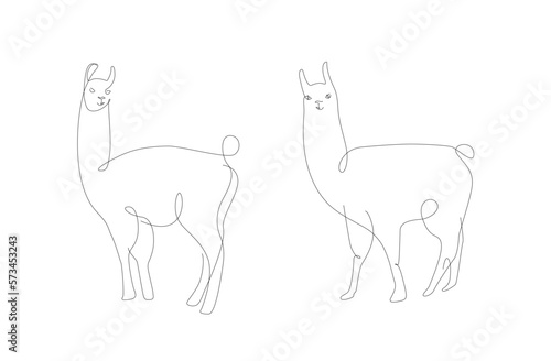 Alpaca one line illustration. Lama line art vector. Peru animals