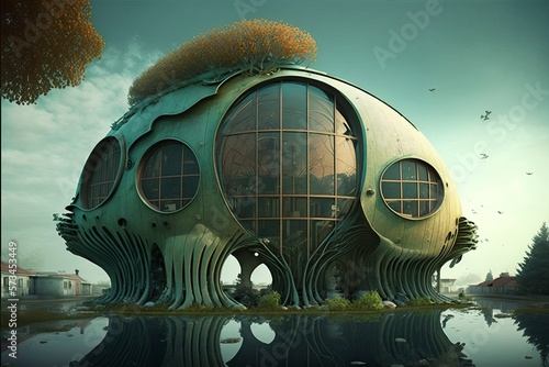 realistic architectural design of houses in futuristic low tech and sober design photo