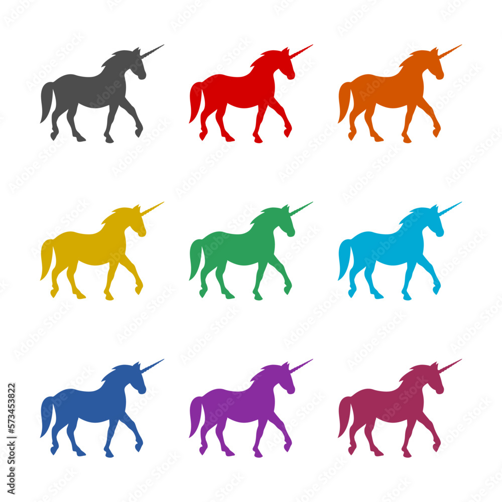 Obraz premium Unicorn silhouettes icon isolated on white background. Set icons colorful
