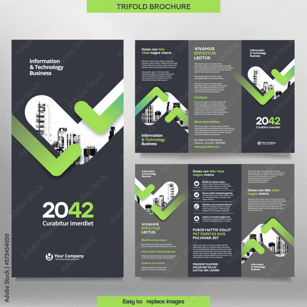 Business Brochure Template in Tri Fold Layout. Corporate Design Leaflet with replacable image. Business Brochure Template in Tri Fold Layout. Corporate Design Leaflet with replacable image.