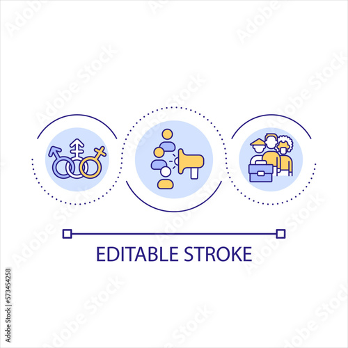 Engage underrated communities loop concept icon. Tolerance in corporate culture. DEI strategy abstract idea thin line illustration. Isolated outline drawing. Editable stroke. Arial font used
