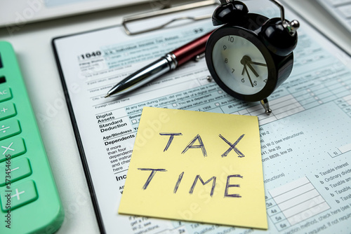 Wallpaper Mural 2022 blank us 1040 tax form with clock memo tax time and pen on office desk Torontodigital.ca