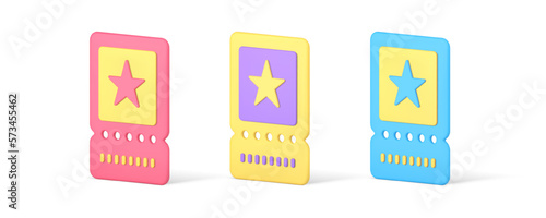 Pass coupon ticket admission access entry lottery luck loyalty system 3d icon set vector