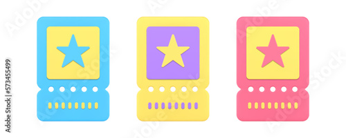 Access permission ticket admission coupon entertainment entrance cinema event 3d icon set vector