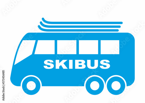 Skibus, web symbol, blue vector icon on white background, transparent illustration