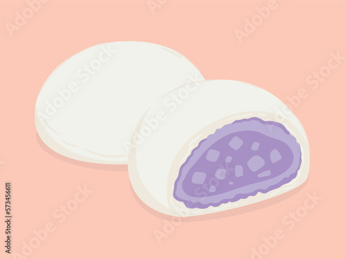 Steamed taro custard bun, Dim sum or Salapao, Food hand drawn, vector illustration.