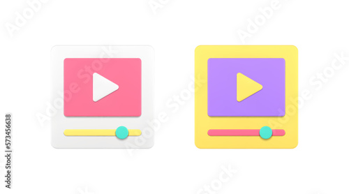 Video cinema multimedia content broadcasting play button application service 3d icon set vector