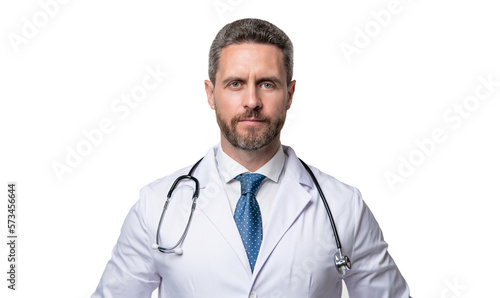 practitioner with stethoscope. practitioner isolated on white. medical practitioner man © be free