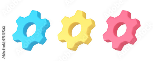 Cogwheel industrial mechanic engine mechanism factory engineering progress 3d icon set vector