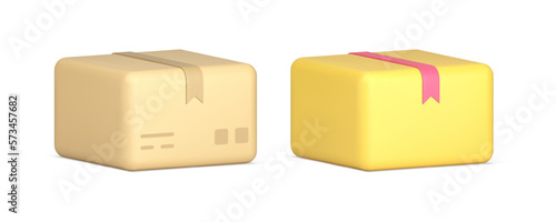 Parcel rectangle cardboard box postal container cargo warehouse courier delivery 3d icon set vector