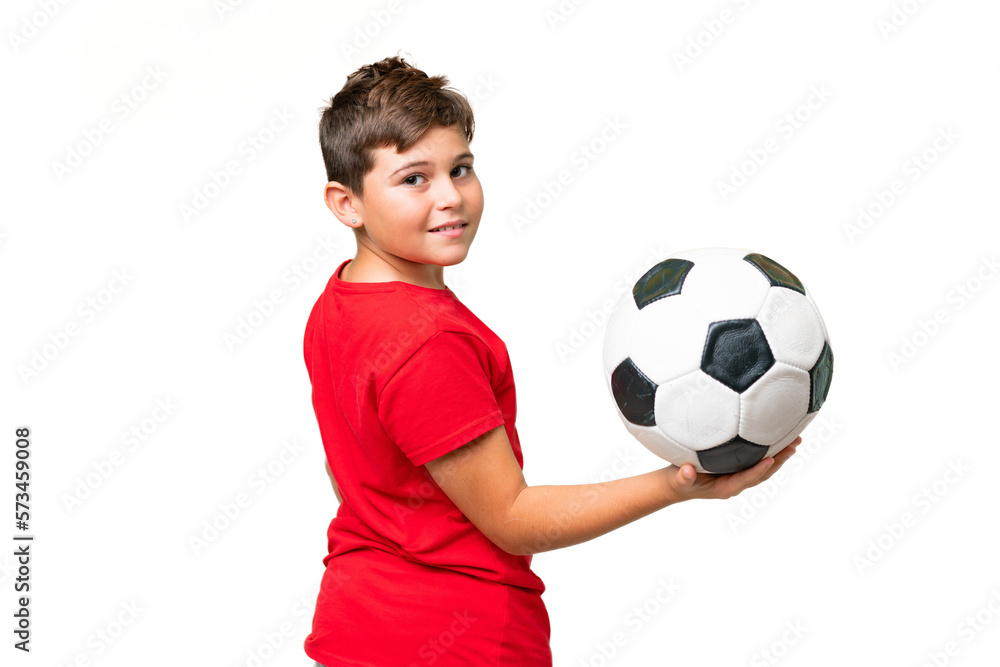 Little caucasian kid over isolated chroma key background with soccer ball Little caucasian kid over isolated chroma key background with soccer ball