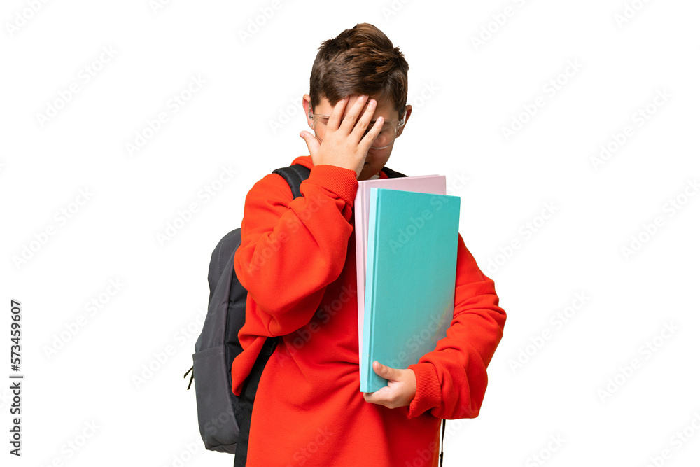 Little caucasian student kid over isolated chroma key background with tired and sick expression Little caucasian student kid over isolated chroma key background with tired and sick expression