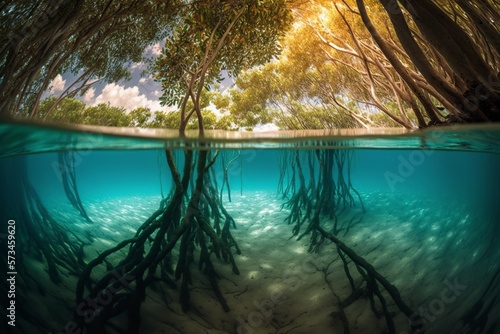 image  underwater photography of a flooded mangrove swamp  generative ai