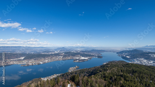 Areal view over Woerthersee in austria, carinthia in winter photo