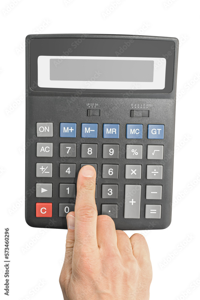 Business and finance object. Electronic calculator with a hand. png transparent Business and finance object. Electronic calculator with a hand. png transparent