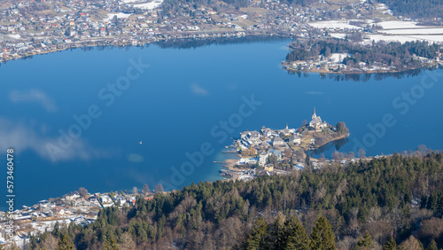Areal view over Woerthersee in austria, carinthia in winter © Sonja Birkelbach