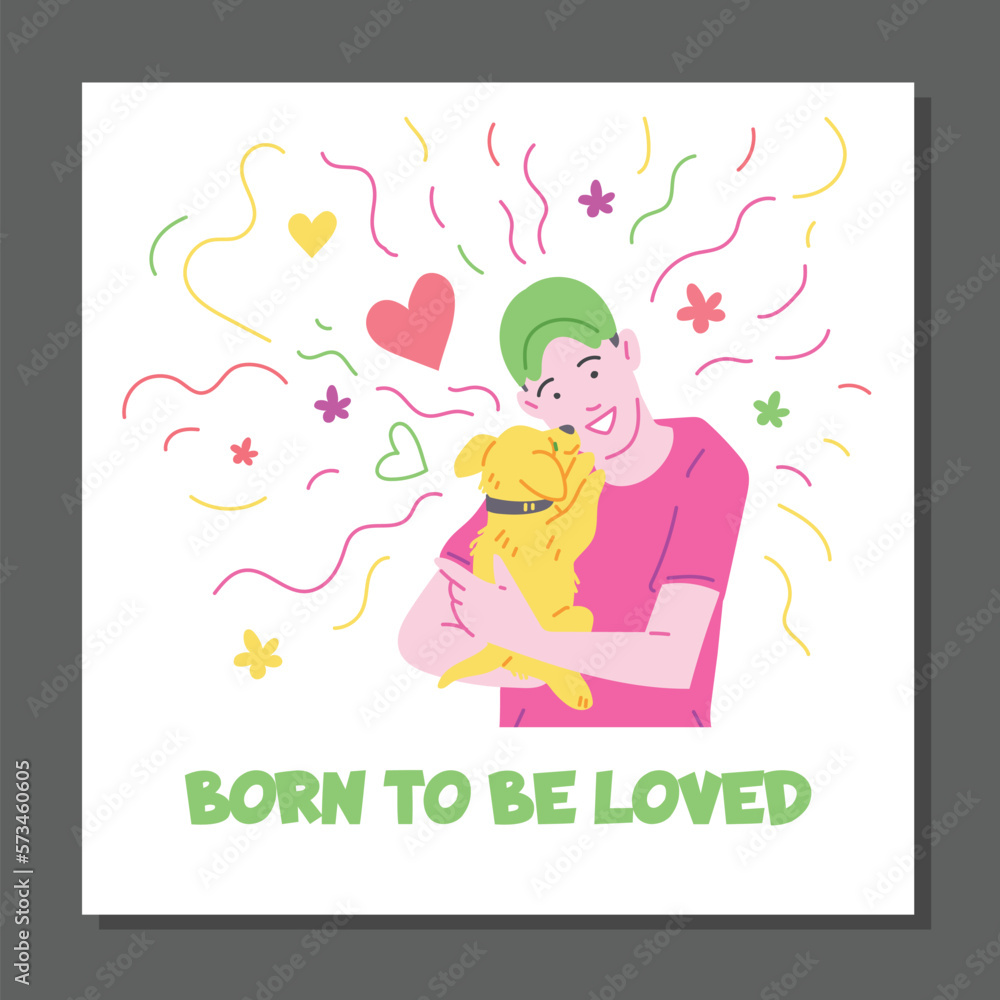 Card or poster on love between dog and owner flat cartoon vector illustration. Card or poster on love between dog and owner flat cartoon vector illustration.