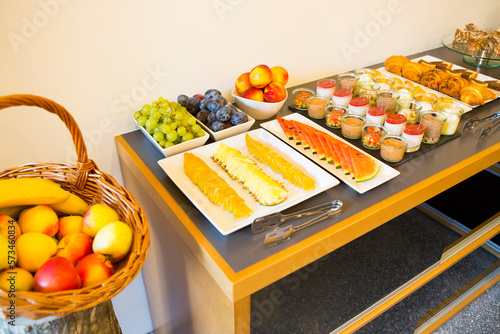 Healthy breakfast buffet in hotel in Bovec, Slovene Littoral, Slovenia photo