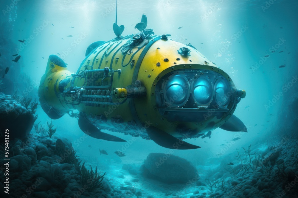 Autonomous underwater vehicles exploring the ocean depths. Underwater