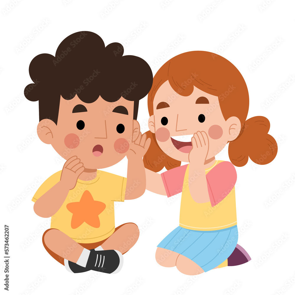 Illustration of whispering kids telling secrets Illustration of whispering kids telling secrets