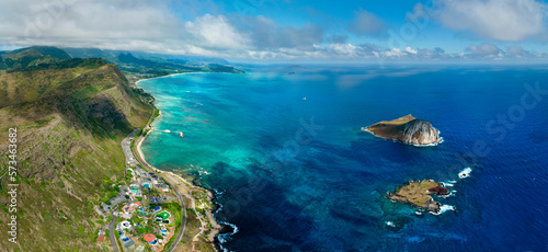 Aerial view of Kaohikaipu island and Rabbit island off the coast of Makapuu beach photo
