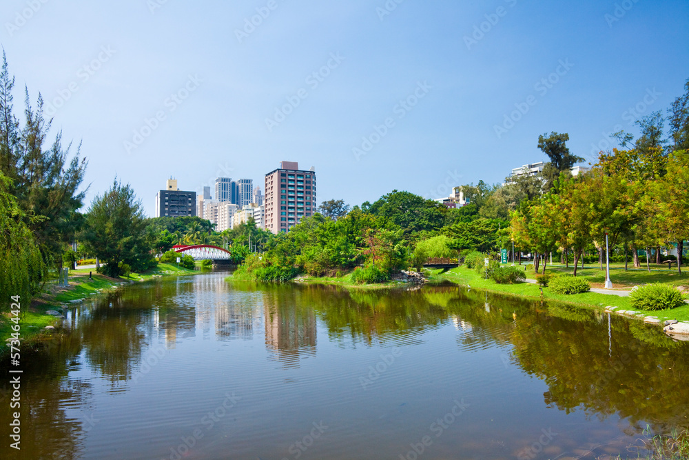 Beautiful view of Central Park in Kaohsiung, Taiwan, It is one of the famous attractions in Kaohsiung.