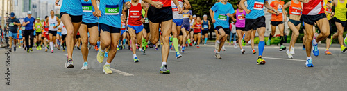 large group running athletes men and women run marathon © sports photos