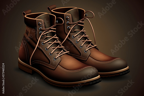 Brown boots close-up. Generative AI.
