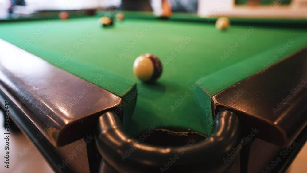 Missing the shot on snooker billiard table pocket on focus Missing the shot on snooker billiard table pocket on focus