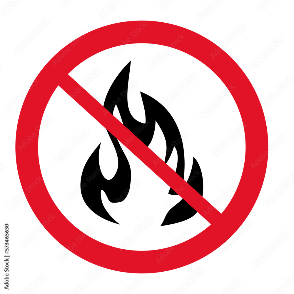 Flame not allowed red circle symbol, sign isolated on white background. Flame not allowed red circle symbol, sign isolated on white background.