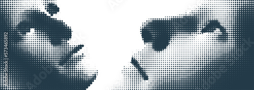 Men looking up. No matter how far it seems, go after your dream. Illustration of an man's face created from small particle. Pixel art. Design for banner, flyer, poster, cover or brochure.