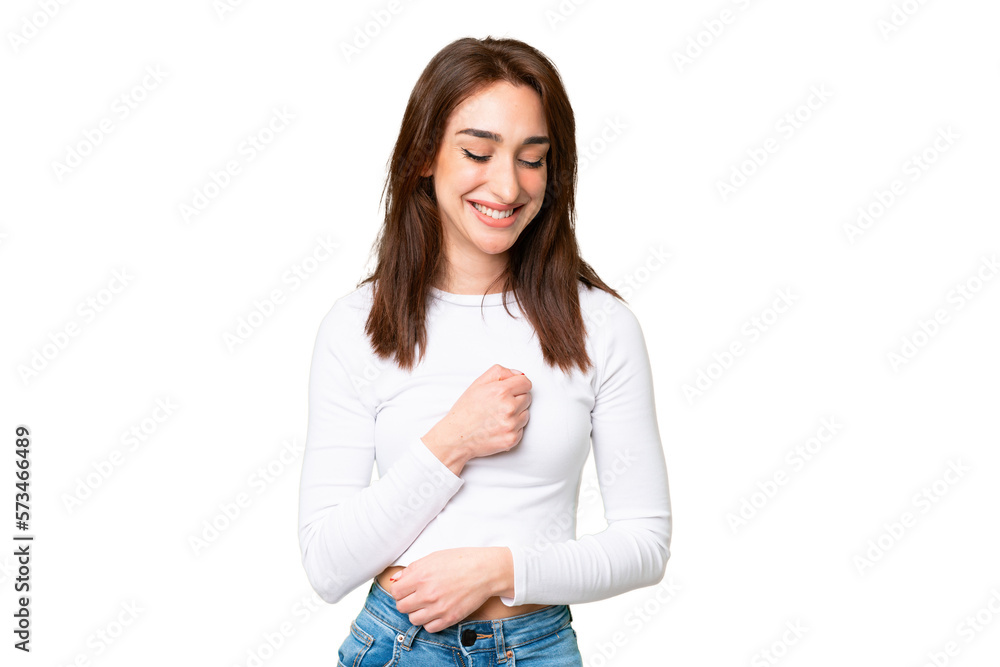 Young caucasian woman over isolated chroma key background smiling a lot Young caucasian woman over isolated chroma key background smiling a lot