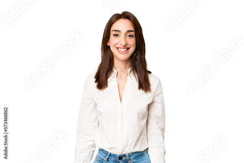 Young caucasian woman over isolated chroma key background with surprise facial expression