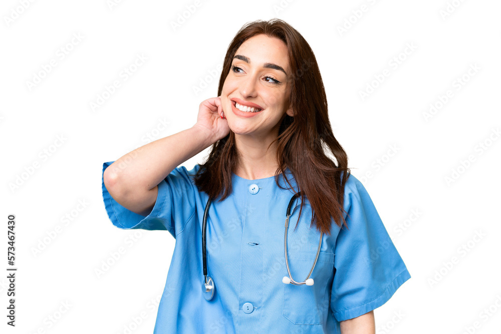Young nurse woman over isolated chroma key background thinking an idea Young nurse woman over isolated chroma key background thinking an idea