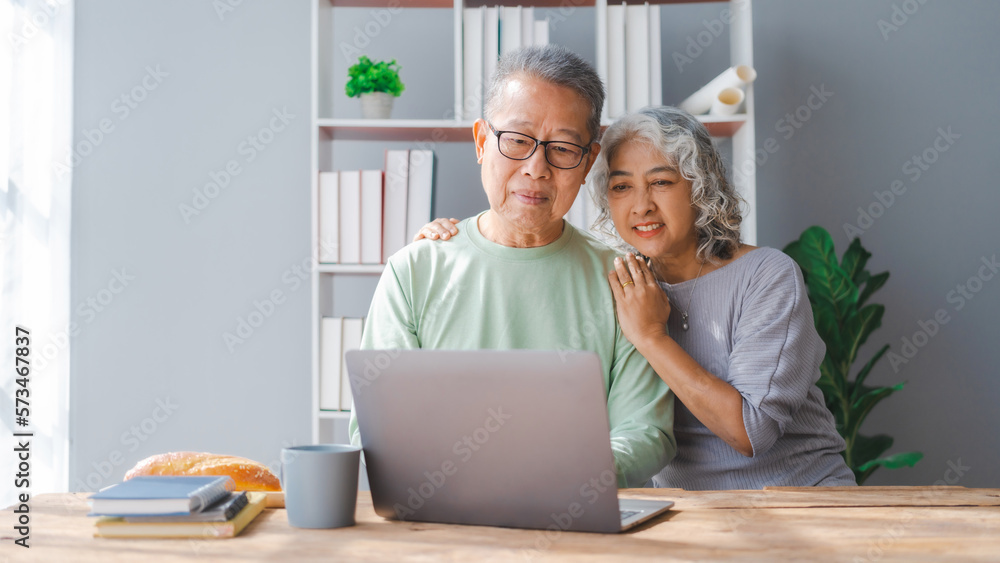 Elderly couple asian people grandfather and grandmother living together in retirement Concept of elderly health and health insurance. Elderly couple asian people grandfather and grandmother living together in retirement Concept of elderly health and health insurance.