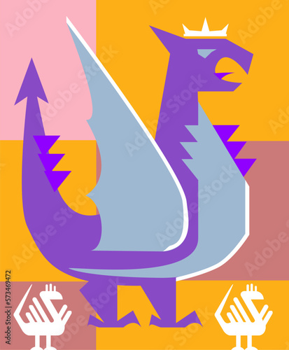 Dragon icon in flat style. Dragon vector illustration on colorful background.