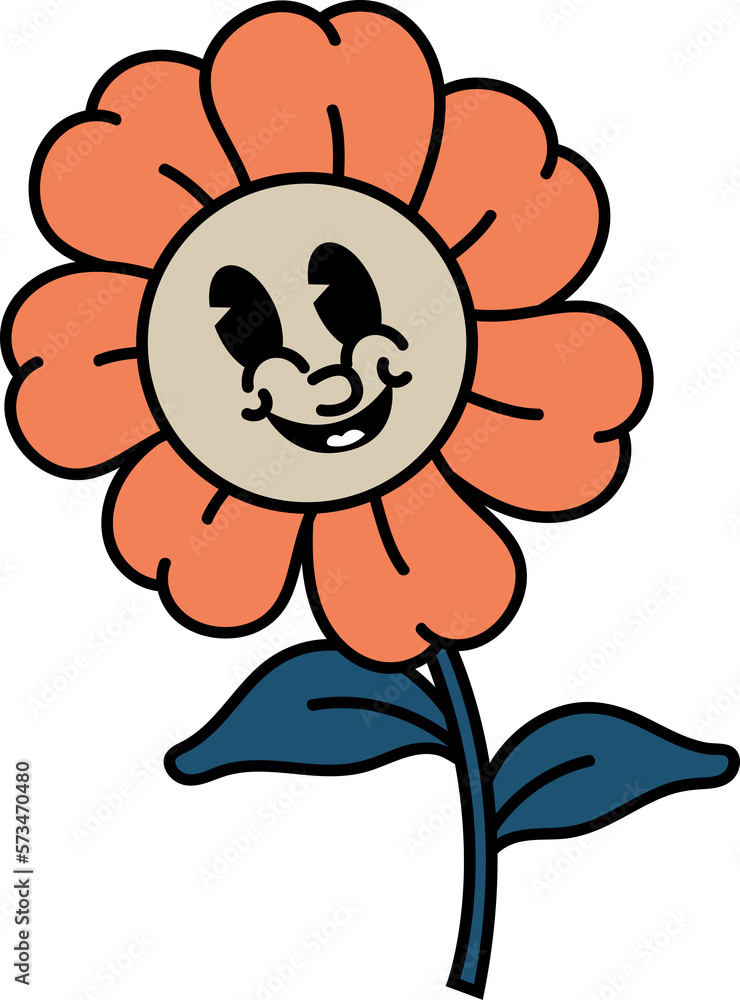 Fototapeta premium Comic flower 70s groovy vector