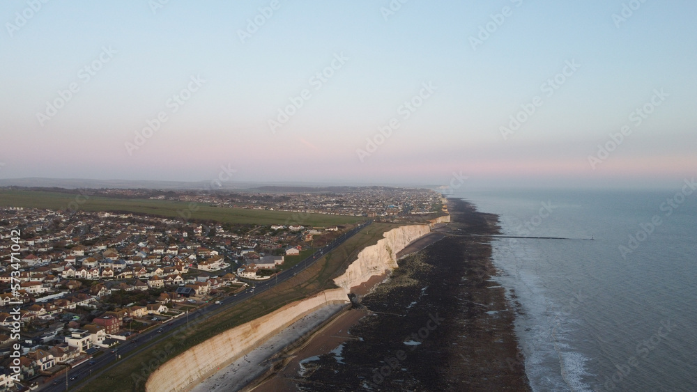 Brighton Beach from above at sunset