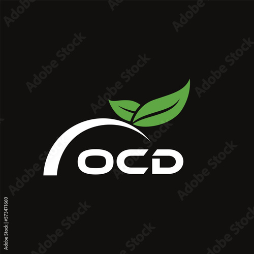 OCD letter nature logo design on black background. OCD creative initials letter leaf logo concept. OCD letter design.