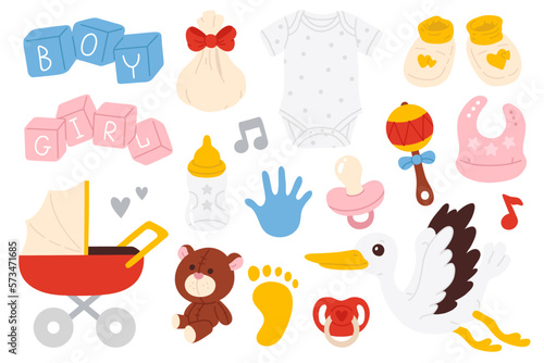 Vector illustration set of cute doodle baby goods for digital stamp,greeting card,sticker,icon,design