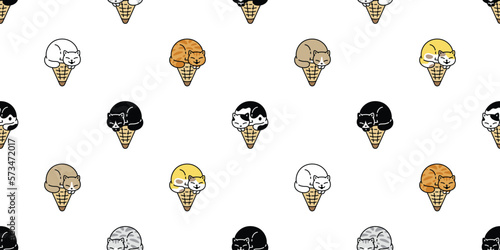cat seamless pattern kitten ice cream cone calico vector breed neko pet cartoon gift wrapping paper tile background repeat wallpaper animal doodle illustration scarf isolated design