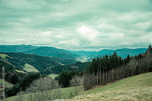 landscape in the mountains and dark sky